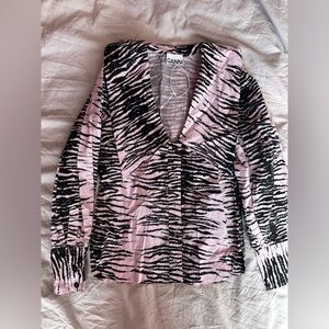 GANNI Pink Zebra Print Blouse Long Sleeve Statement Animal Print Fashion Shirt 2